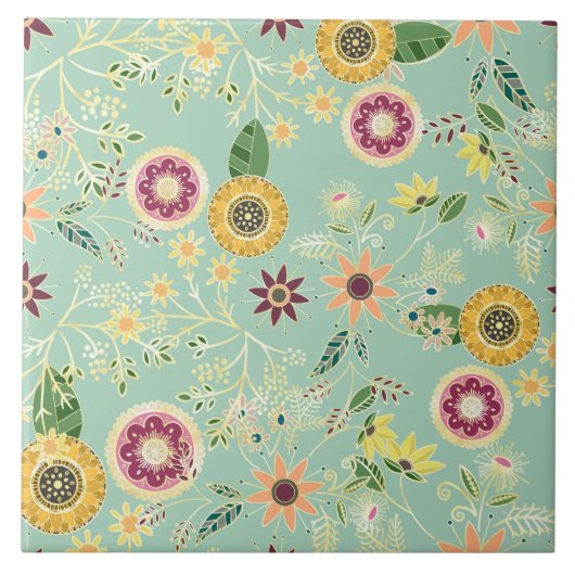 キュイカラフルフォークフローラオリジナルゴールデンデザイン タイル (正面)