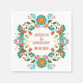 キュイカラフルーカラフルレトロフローラリース スタンダードカクテルナプキン