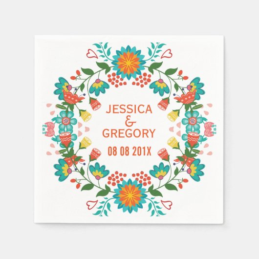 キュイカラフルーカラフルレトロフローラリース スタンダードカクテルナプキン (正面)