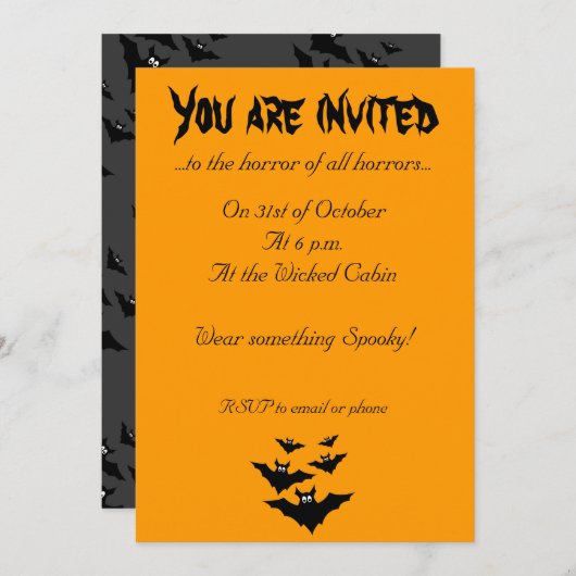 キュイクールー飛んでいるこうもりハロウィーンオレンジ招待状 招待状 (正面/裏面)