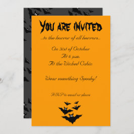 キュイクールー飛んでいるこうもりハロウィーンオレンジ招待状 招待状