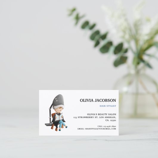 キュイシンプル美容師図解入りの、写真付きの美しいサロン 名刺 (スタンド正面)