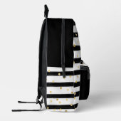 キュイパーソナライズされたブ黒ストライプと金ゴールド紙吹雪 プリントバックパック (左)