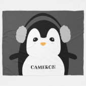 キュイパーソナライズされたモダン白黒ペンギン フリースブランケット (正面(横))