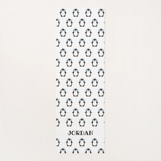 キュイパーソナライズされたモダン白黒ペンギン ヨガマット (裏面)