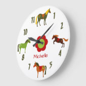 キュイパーソナライズされたーカラフルレトロポニーズホース ラージ壁時計 (傾斜)