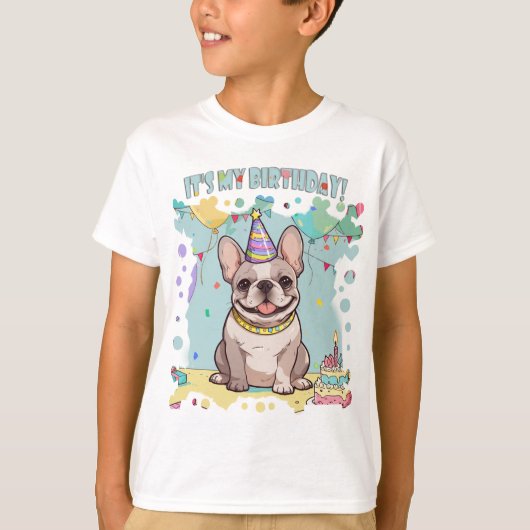 キュイフランスのブルドッグパステル私の誕生日 Tシャツ (正面)
