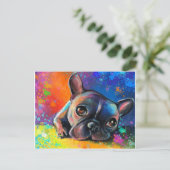 キュイフランスのブルドッグ絵画ズヴェトラナノビコバ ポストカード (スタンド正面)