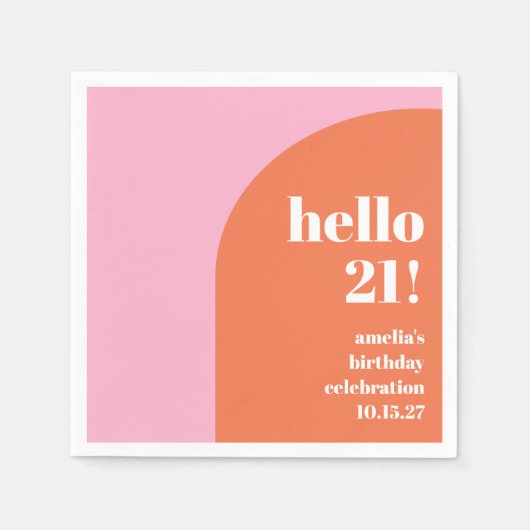 キュイモダンはっきりしたピンクオレンジ21歳のバースデーカスタム スタンダードカクテルナプキン (正面)