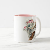 キュイモダンウォーター色フローラコアラパーソナライズされた ツートーンマグカップ (正面右)