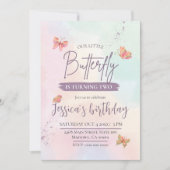 キュイモダンエレガント・バタフライをテーマにした2回目の誕生日 招待状 (正面)