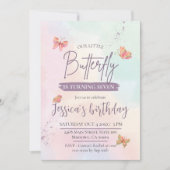 キュイモダンクエレガントな蝶のテーマの7歳の誕生日 招待状 (正面)