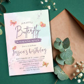 キュイモダンクエレガントな蝶のテーマの7歳の誕生日 招待状