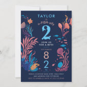 キュイモダンブルブルー海航海のフィッシュ子供の誕生日 招待状 (正面)