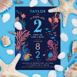 キュイモダンブルブルー海航海のフィッシュ子供の誕生日 招待状