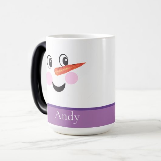 キュイモダンーカスタム雪だるま顔パープルスカーフ モーフィングマグカップ (正面左)