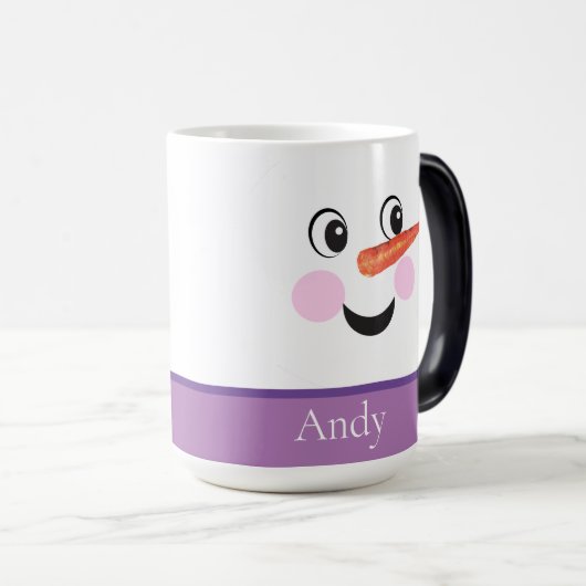 キュイモダンーカスタム雪だるま顔パープルスカーフ モーフィングマグカップ (正面右)