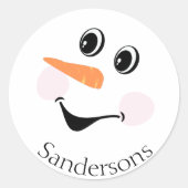 キュイモダンーカスタム雪だるま顔冬パーティー ラウンドシール (正面)