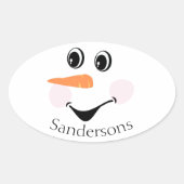 キュイモダンーカスタム雪だるま顔冬パーティー 楕円形シール (正面)