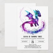 キュイ絵を描ドラゴンデジタルガール誕生日 招待状 (正面/裏面)