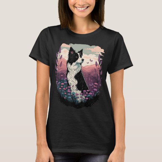 キュイ縁どコリー犬オンコ縁どリー Tシャツ (正面)