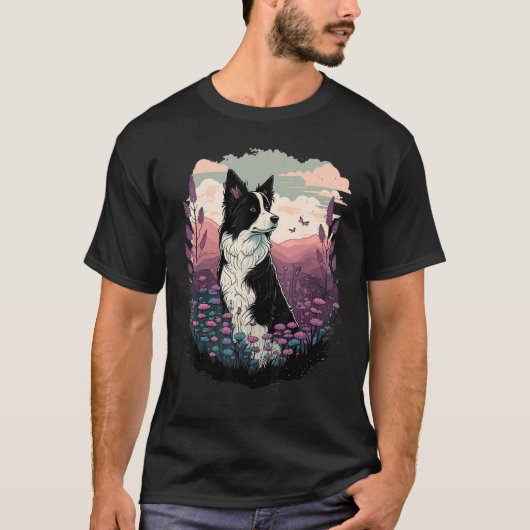キュイ縁どコリー犬オンコ縁どリー Tシャツ (正面)