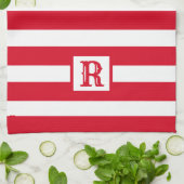 キュイ赤と白ストライプのデザイン独身のイニシャル キッチンタオル (折り畳み)