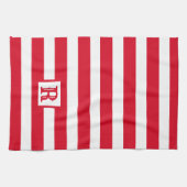 キュイ赤と白ストライプのデザイン独身のイニシャル キッチンタオル (横)