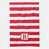 キュイ赤と白ストライプのデザイン独身のイニシャル キッチンタオル (縦)