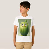 キュウリおもしろいーキャラクター Tシャツ (正面フル)