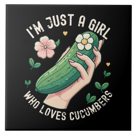 キュウリが大好きな女の子だけ – おもしろいベジタリアン タイル (正面)