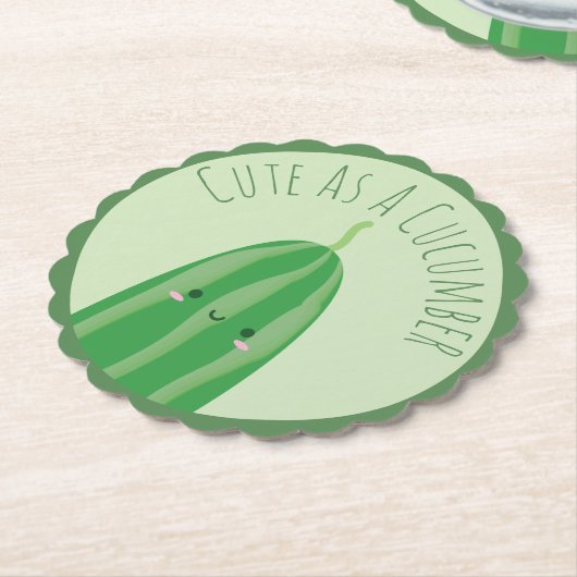 キュウリのかわいいとしておもしろいかわいい ペーパーコースター (アングル)