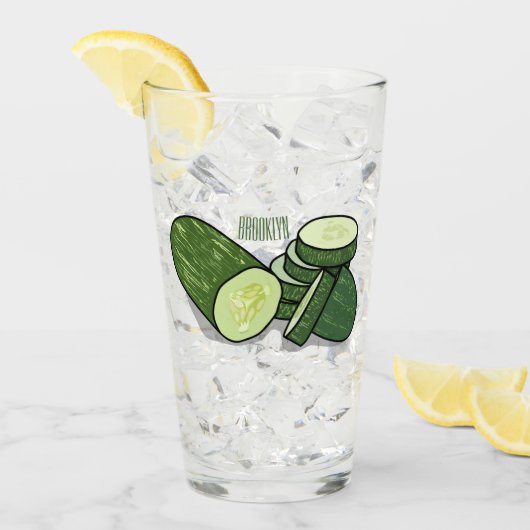 キュウリの漫画イラストレーション タンブラーグラス (アイス正面)