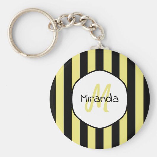 キュウリストライプのカブトムシのパターン名とモノグラム キーホルダー (正面)