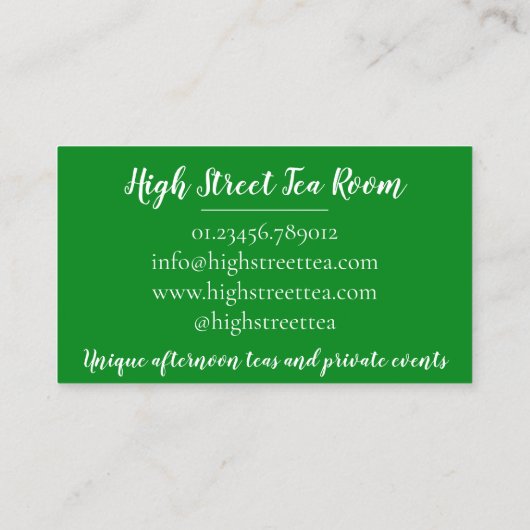 キュウリーフィンガーサンドイッチアフタヌーンティールームカフェ 名刺 (裏面)