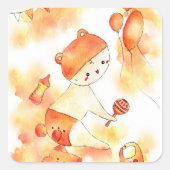 キュストベビーベア&トイズウォーターカラーオレンジピンククラ スクエアシール (正面)