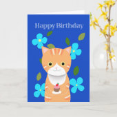 キュップケーキのかわいい猫誕生日のオレンジのタビー猫 カード (黄色い花)