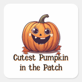 キュテストパンプキンカートゥーンハロウィーンオレンジ文字 スクエアシール