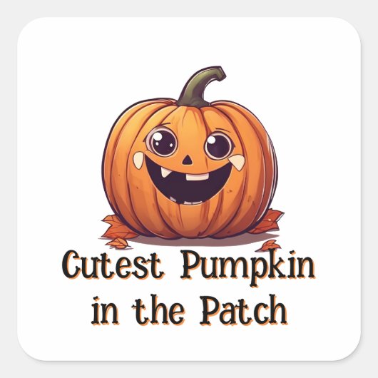 キュテストパンプキンカートゥーンハロウィーンオレンジ文字 スクエアシール (正面)