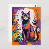 キュビはっきりしたカラフルズム猫アート ポストカード (正面/裏面)