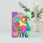 キュビカラフルズム抽象芸術顔おもしろいアお洒落ート ポストカード (スタンド正面)