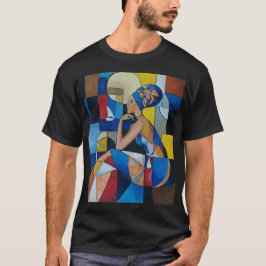 キュビスト風アフリカ人女性 ダークTシャツ | 大胆な幾何学模様 Tシャツ