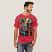 キュビスト鮮やかピアニスト抽象芸術アートティー Tシャツ (正面フル)