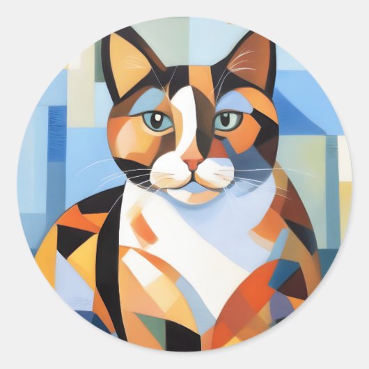キュビズムのカリコ猫の組成絵画物 ラウンドシール (正面)