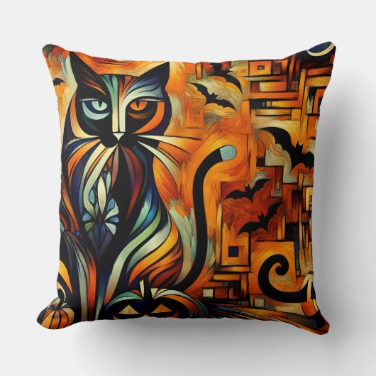 キュビズムのハロウィーン猫 クッション (正面)