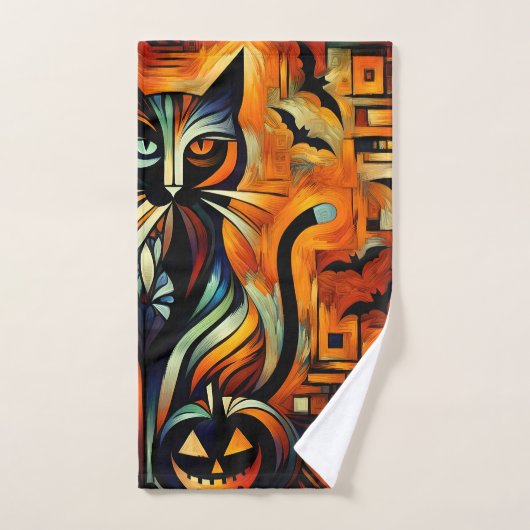 キュビズムのハロウィーン猫 バスタオルセット (ハンドタオル)