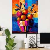 キュビズムの鮮やかリンゴ籠 ポスター (ホームオフィス)