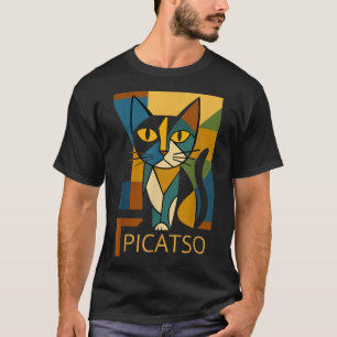 キュビズムアートスタイルの面白い猫のピカソ - ビンテージ デザイン Tシャツ