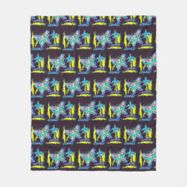 キュビズム蝶と花のフリースブランケット フリースブランケット