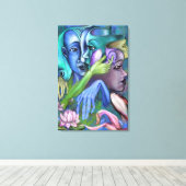 キュビズム風の湖の顔のキャンバスプリント - 絵画 キャンバスプリント (インサイチュ (ウッドフロア))
